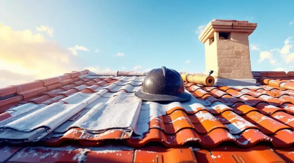 Commercial building with a new Spanish tile roof in Leominster, Massachusetts, featuring classic S-tiles