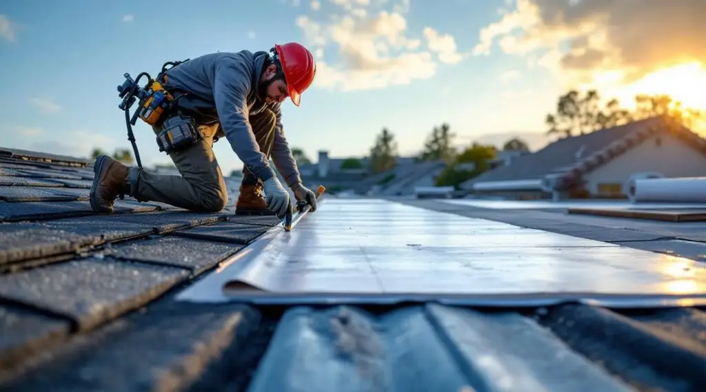 Skilled roofing crew installing new architectural asphalt shingles on a residential roof in Leominster, MA